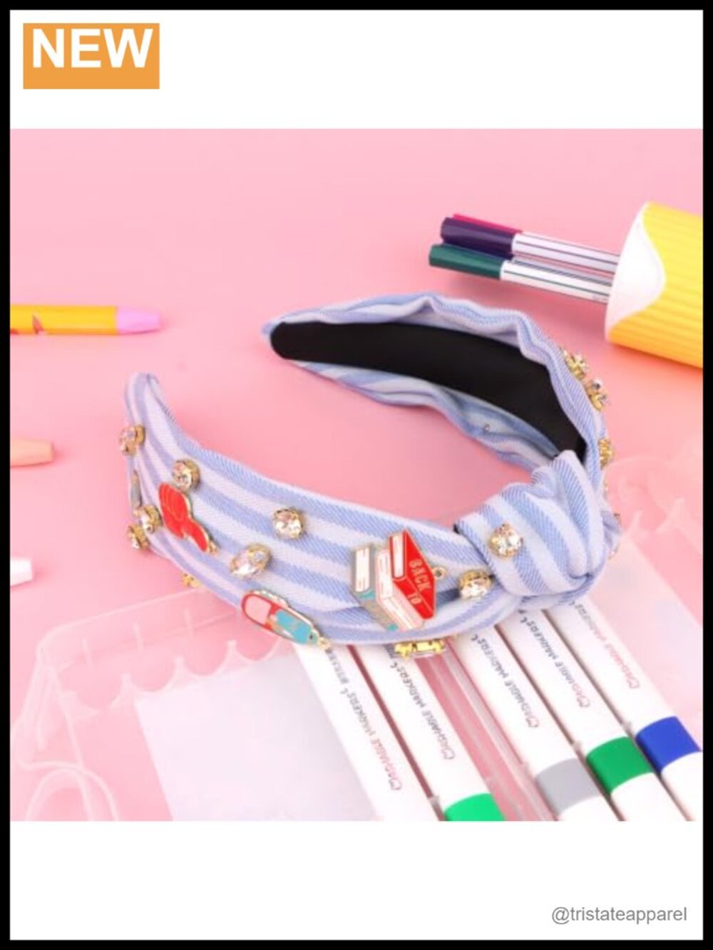 Back to School Teacher Knot Headband with Rhinestone Charms - Picture 6 of 6